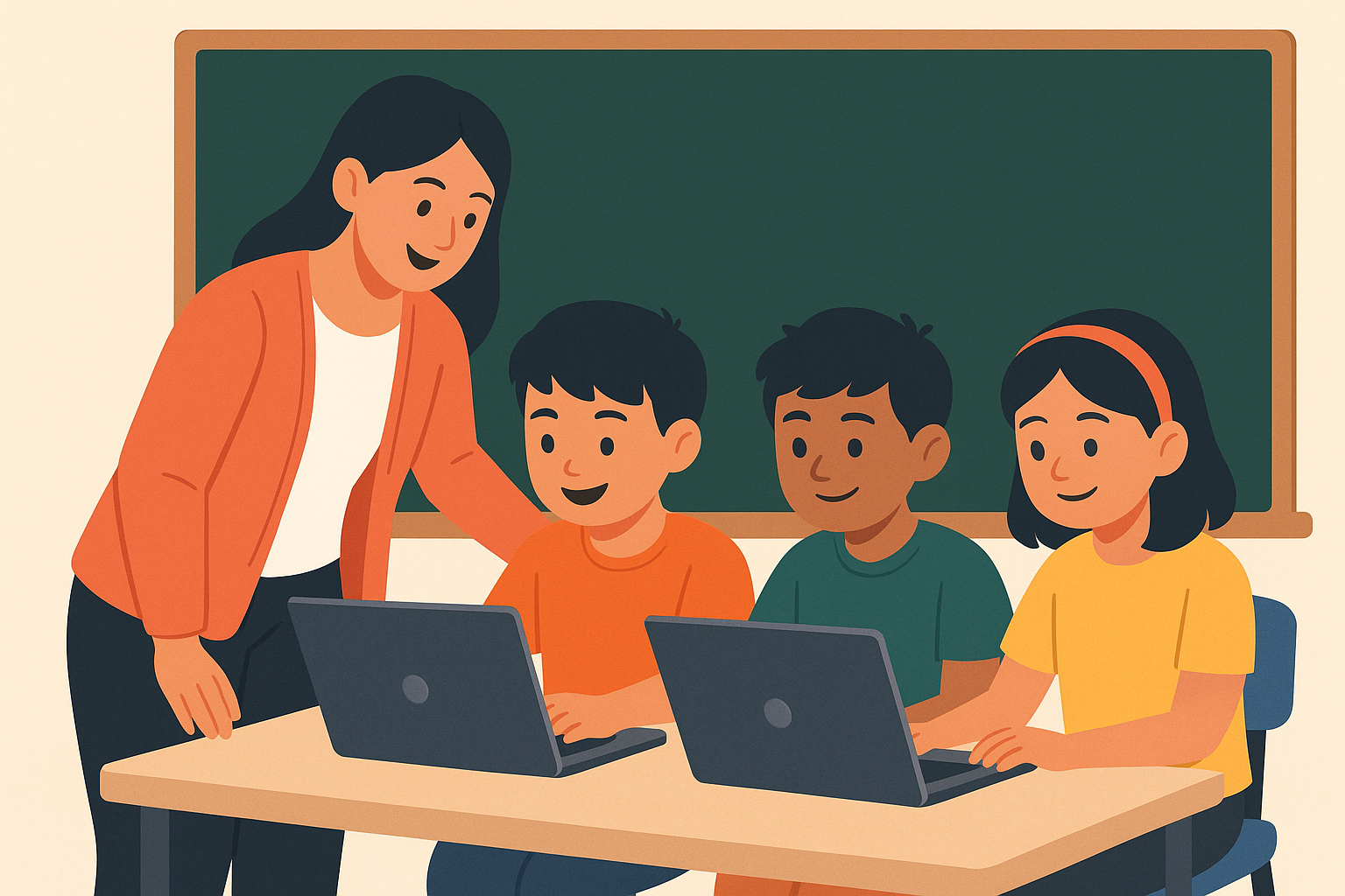 Teacher and students learning AI skills together